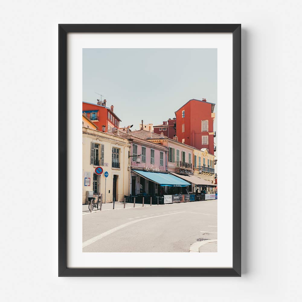 Explore the architectural elegance of "Les Pêcheurs" in Nice, France, showcased in this exquisite artwork for your gallery.