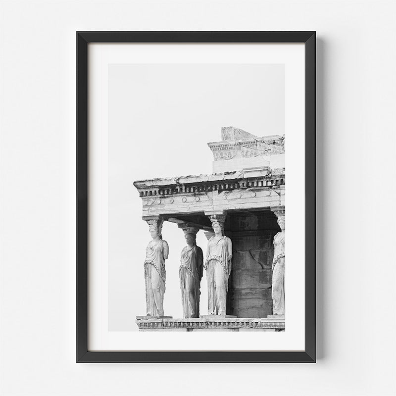 Framed black and white print of classical architecture with columns on a white background