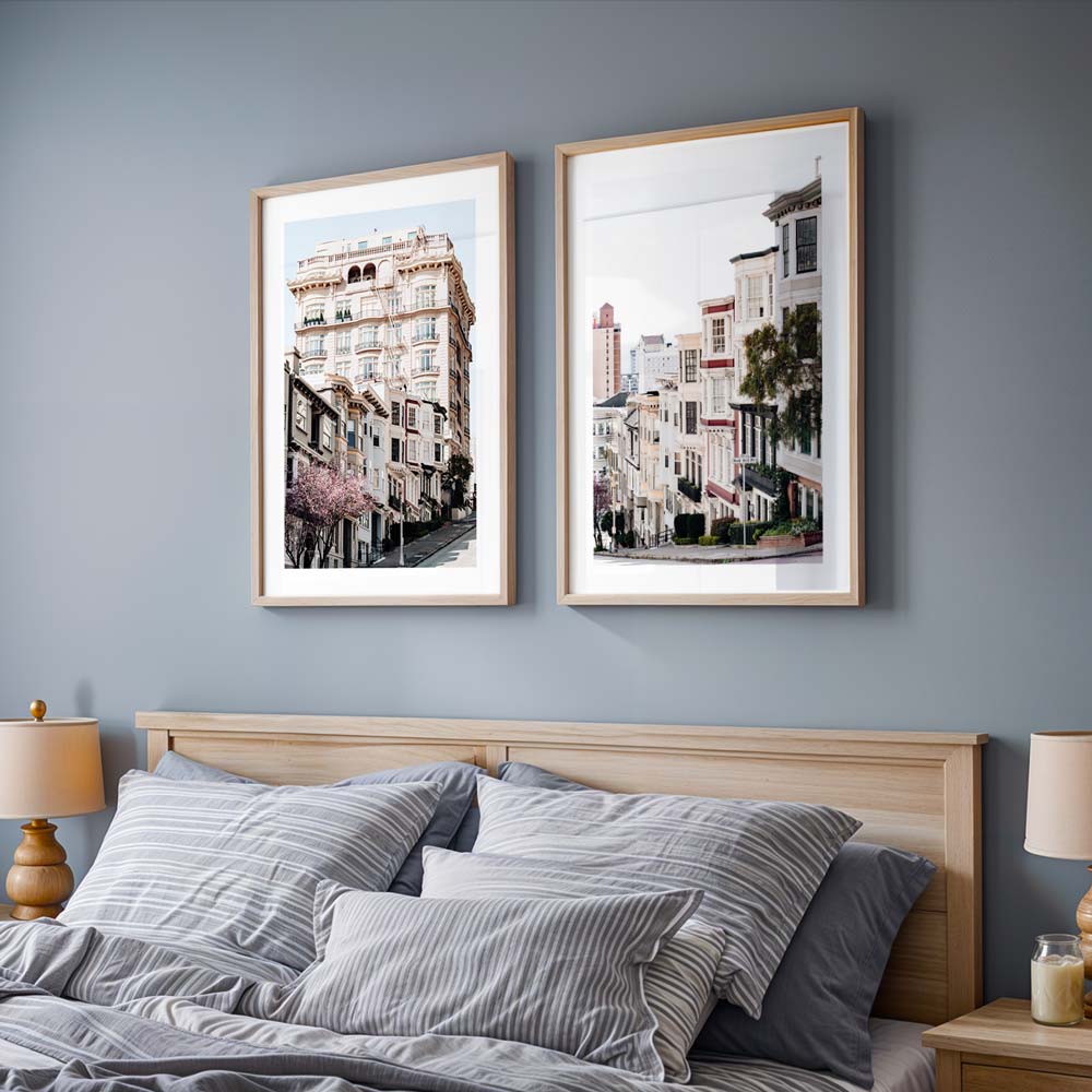 Nob Hill Victorian house showcasing the city's hilly streets and elegant architecture – ideal for modern wall art.