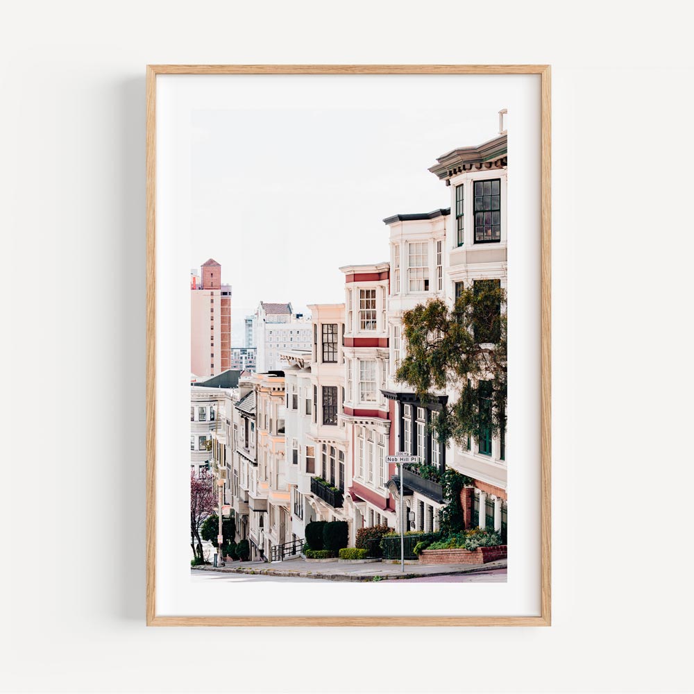 San Francisco skyline and Nob Hill architecture captured in fine arts print for living room wall decor.