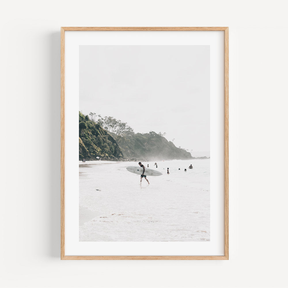 Fine arts: Immerse yourself in the artistry of North Wategos, Byron Bay, depicted in this fine art print capturing a man with his skateboard.