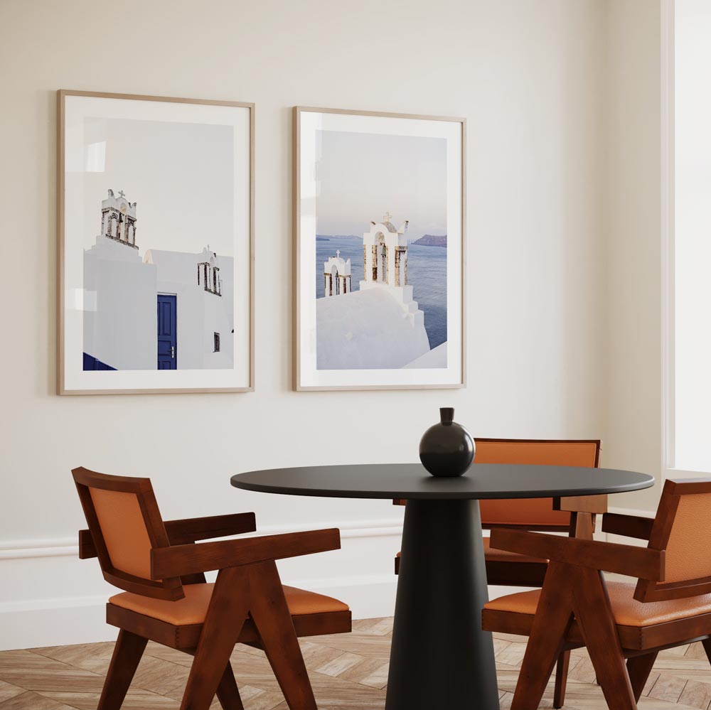 Twin Bells Santorini Art Print
