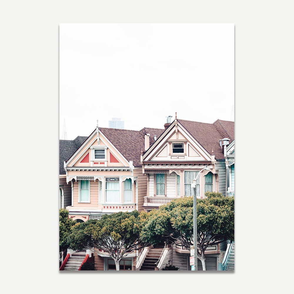 Fine art print of the Painted Ladies in San Francisco, capturing the allure of Victorian homes with stunning detail.