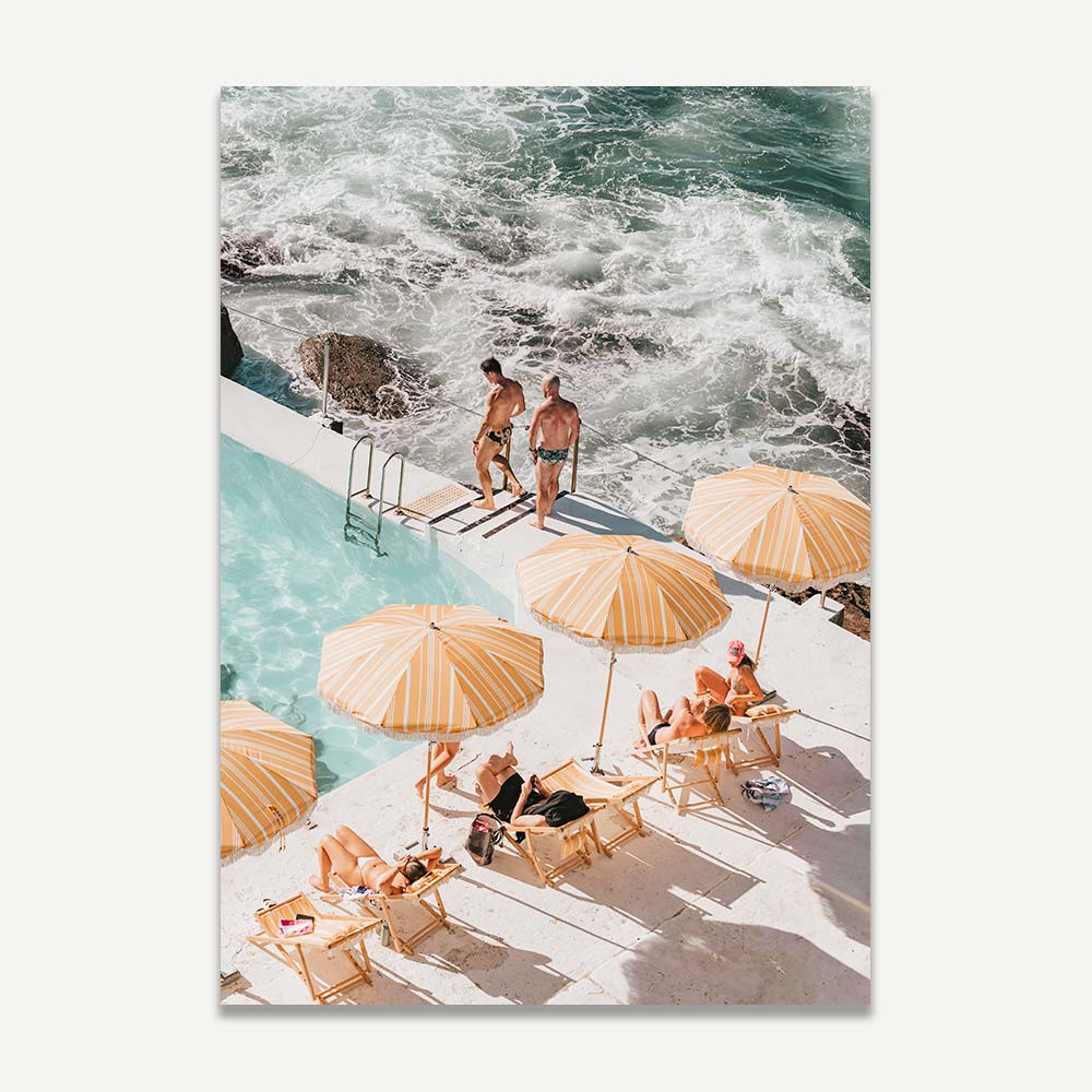 Poolside Rhythms artwork depicting Bondi Icebergs pool and the rejuvenating spirit of coastal living.