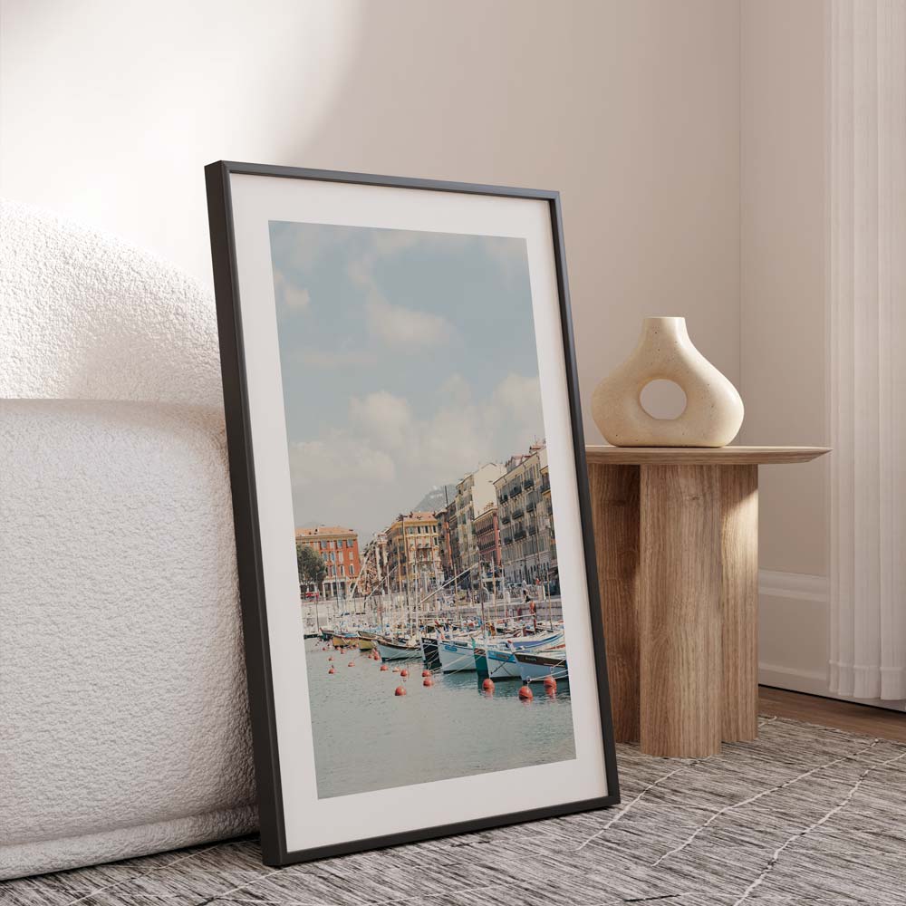 Admire the scenic beauty of Port Lympia, NICE, CÔTE D'AZUR, FRANCE through this stunning framed photograph