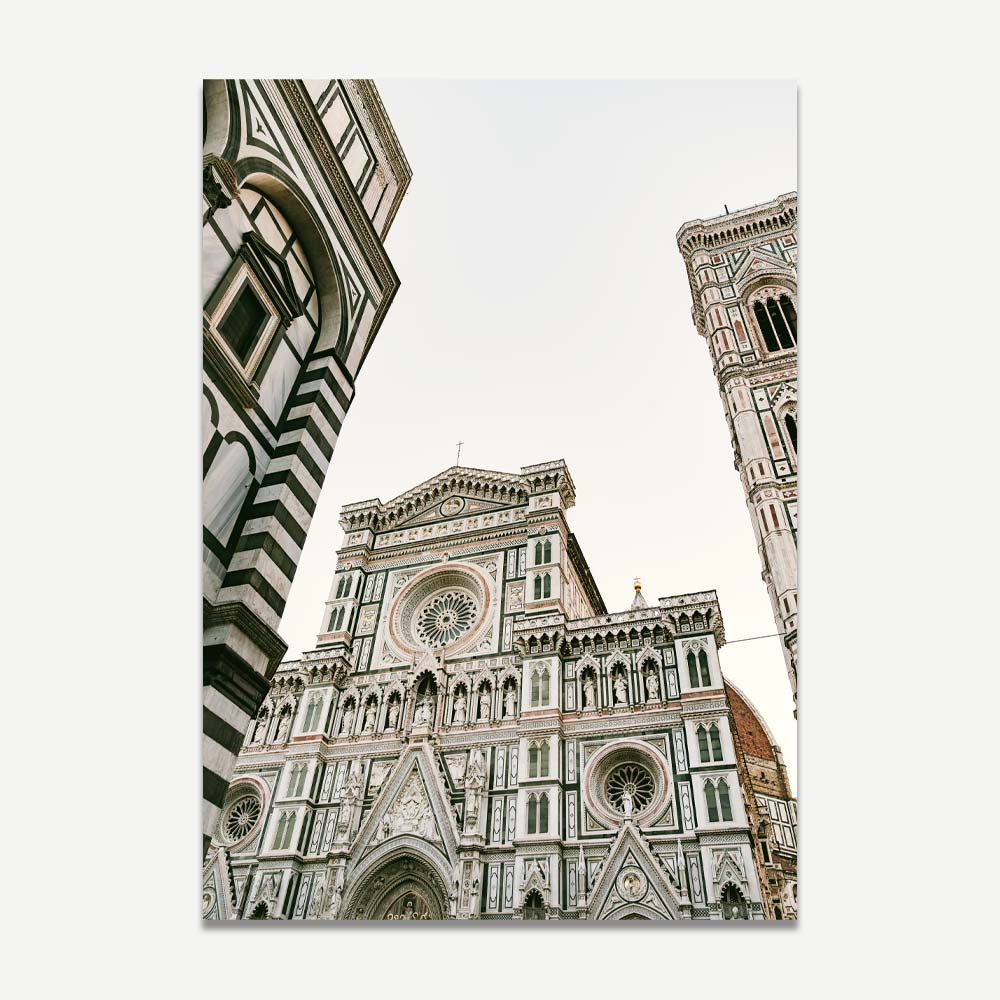Vintage-style Florence wall art featuring the facade of Santa Maria del Fiore – elegant architectural print for Italy-inspired home decor.