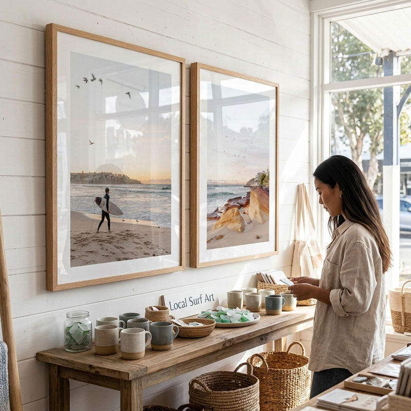 Set of 2 Art Prints - Dawn Surfer & Bondi Rocks