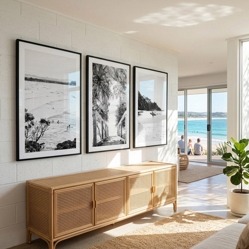 Set of 3 Art Prints - BW The Pass Surfers, BW Wategos Stairs & BW Wategos Beach