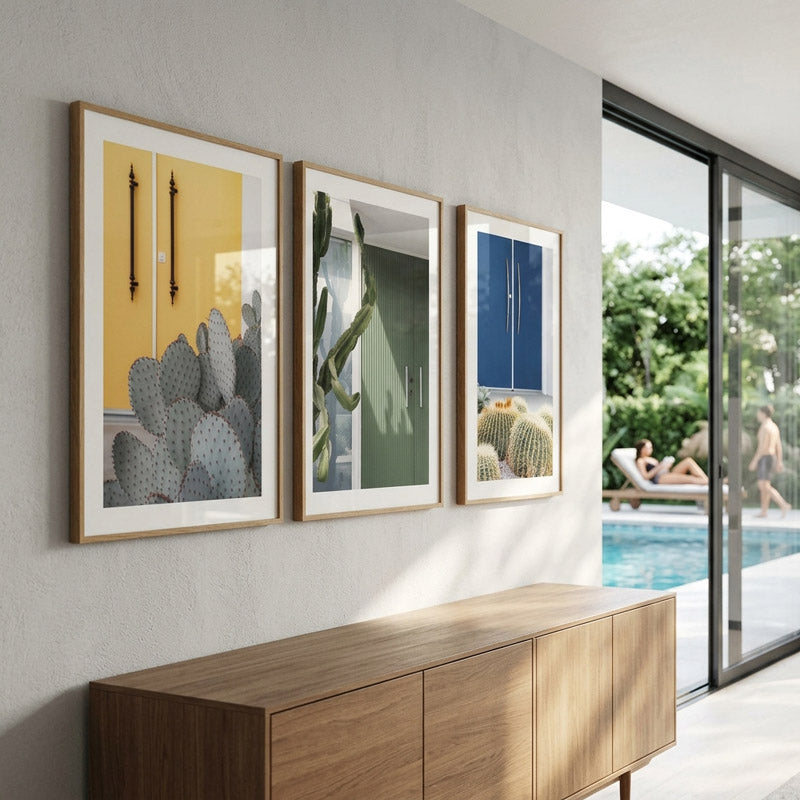 Set of 3 Art Prints - Blue Door Cactus, Green Door Cactus & Gold Door Cactus