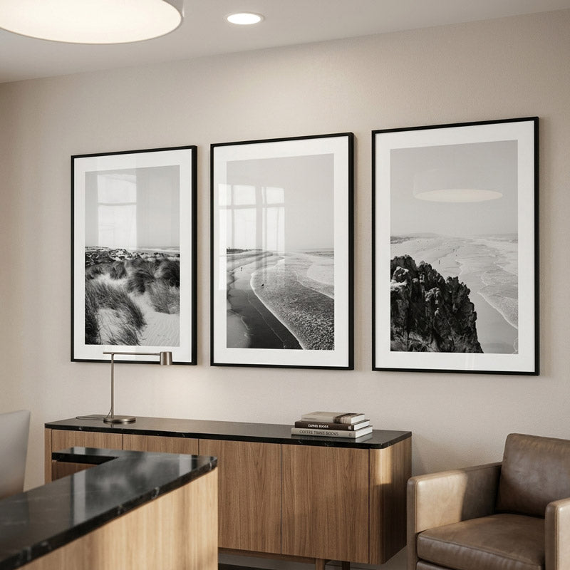 Set of 3 Art Prints - BW Sunset Dunes, BW San Francisco Beach & BW Point Lobos San Fran
