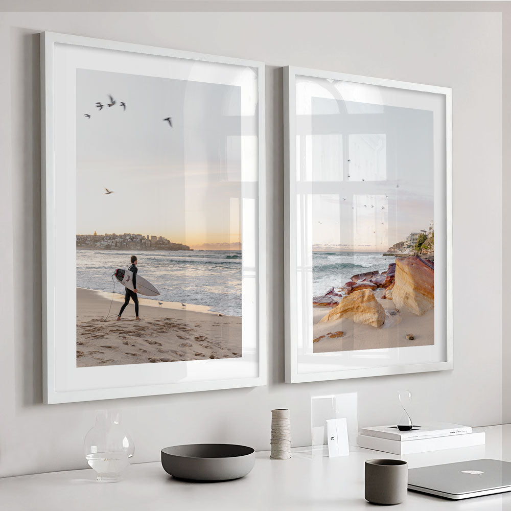 Bondi Beach wall art hung above the desk