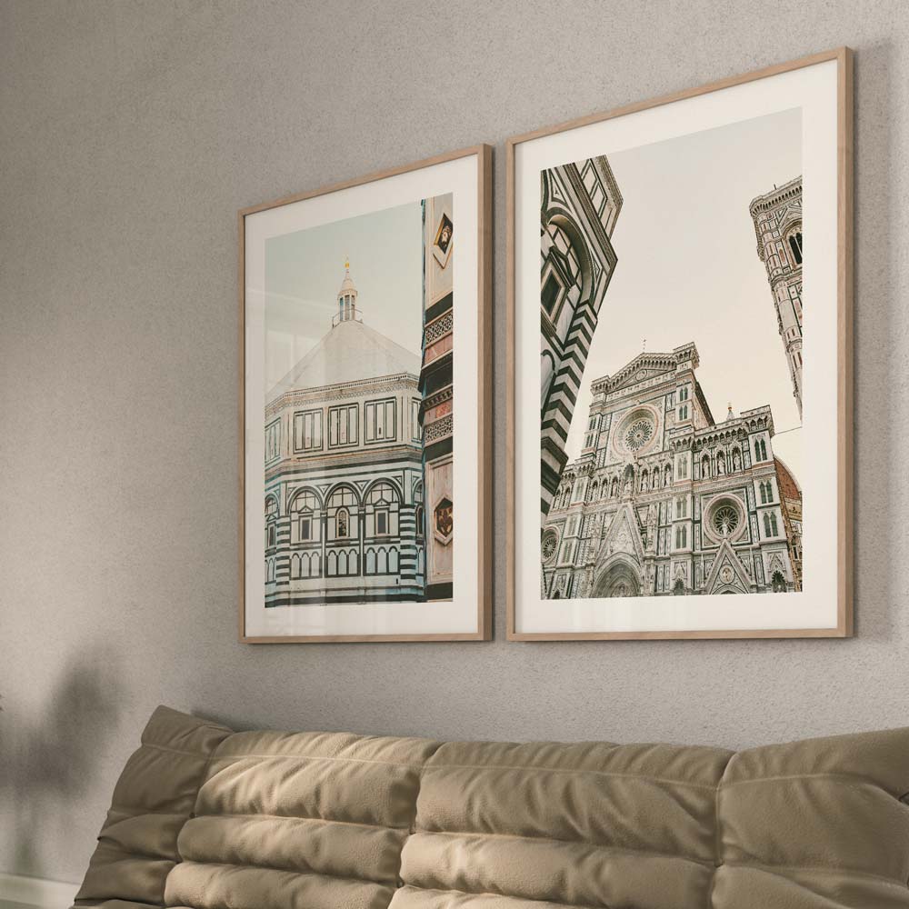 Vintage-style Florence wall art featuring the Baptistery and Santa Maria del Fiore – elegant architectural print with nostalgic tones.