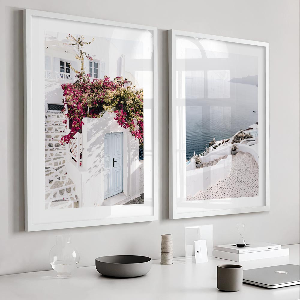 Set of 2 Art Prints - Floral Facades & Stone, Sea and Sky