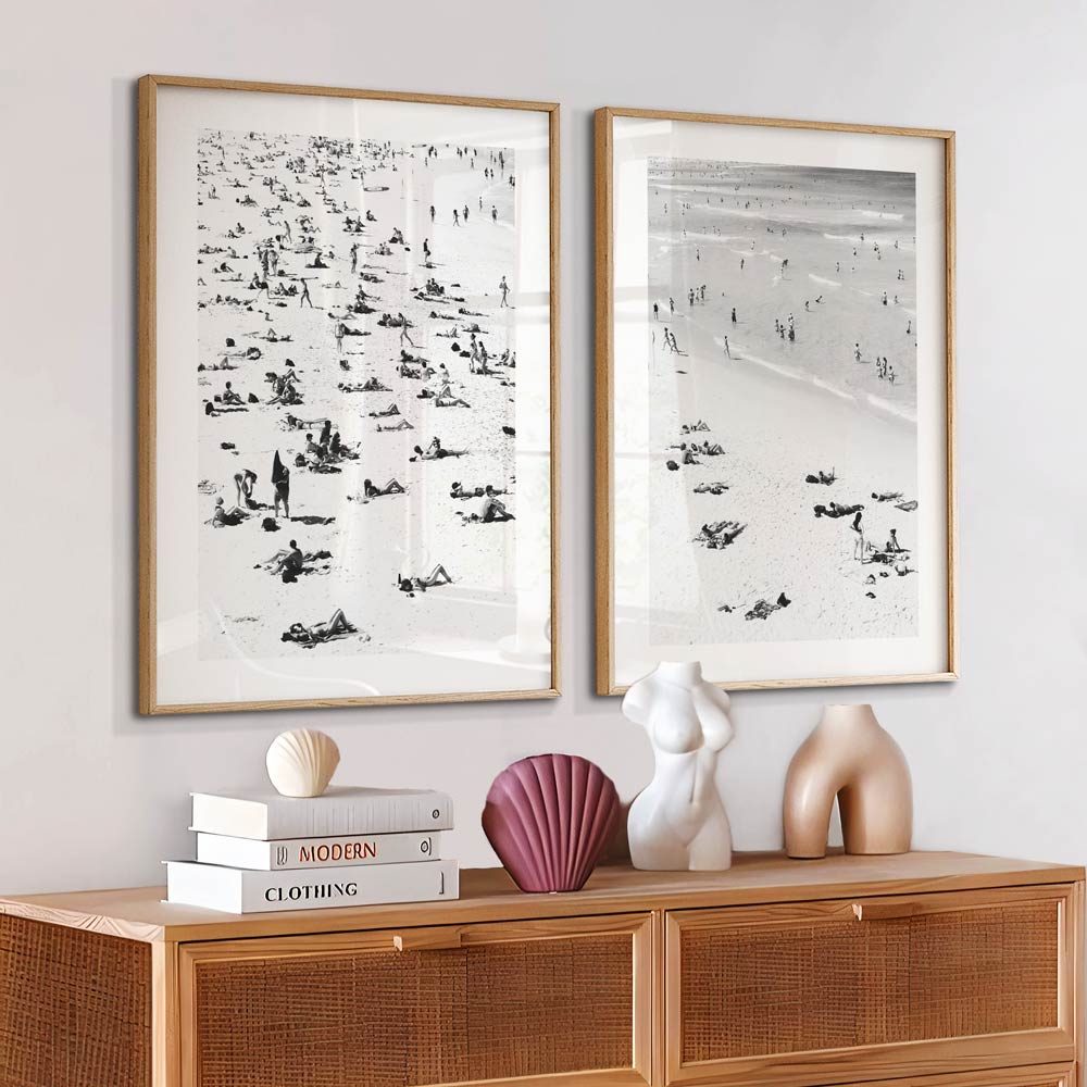 Set of 2 black and white Bondi Beach prints – elegant coastal decor for timeless home interiors.