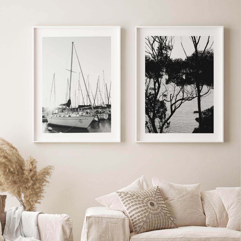 Set of 2 Art Prints - BW Sunset Marina & Sail Away Prints