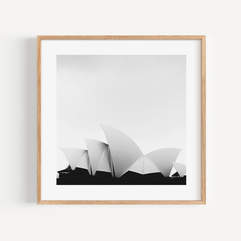 Black and white wall art: Sydney Opera House" - a captivating print of the Sydney Opera House, offering a sophisticated touch to any space.