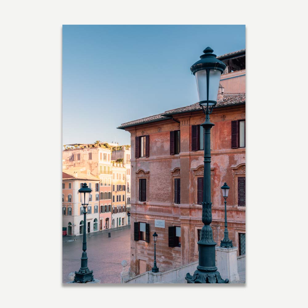 Spanish Steps in Rome at dawn – Italian architectural wall art capturing the charm and elegance of Rome for sophisticated home decor.