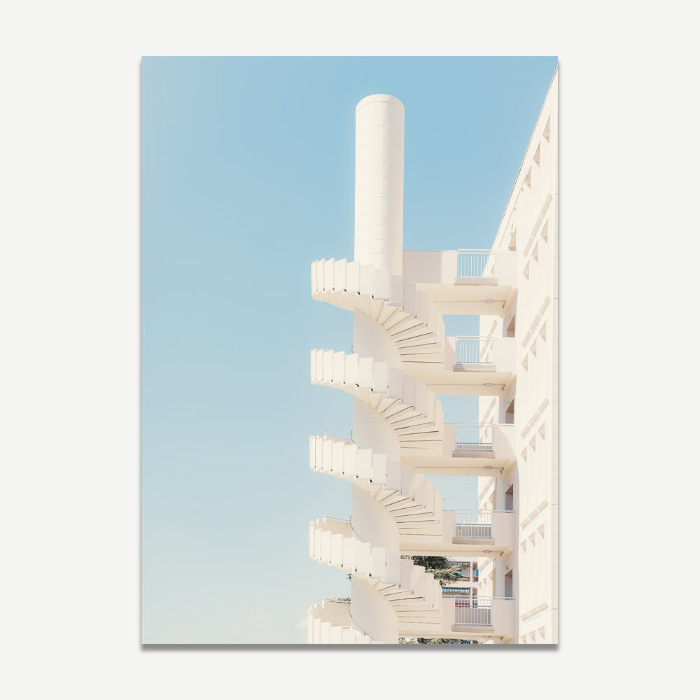 Art print of a spiral staircase in Nice, France with elegant architectural curves.