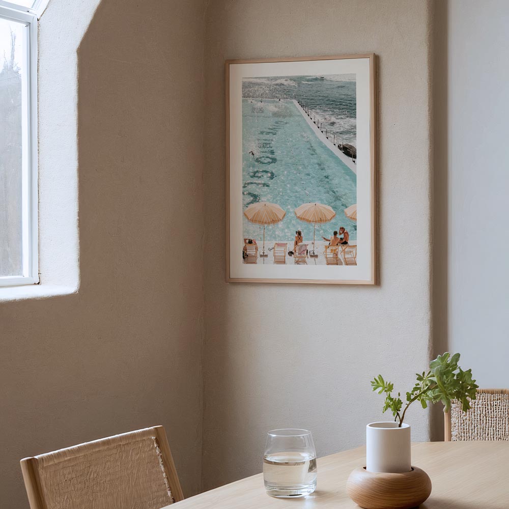 Refreshing modern wall art of Bondi Icebergs ocean pool with cheerful hues and coastal charm.