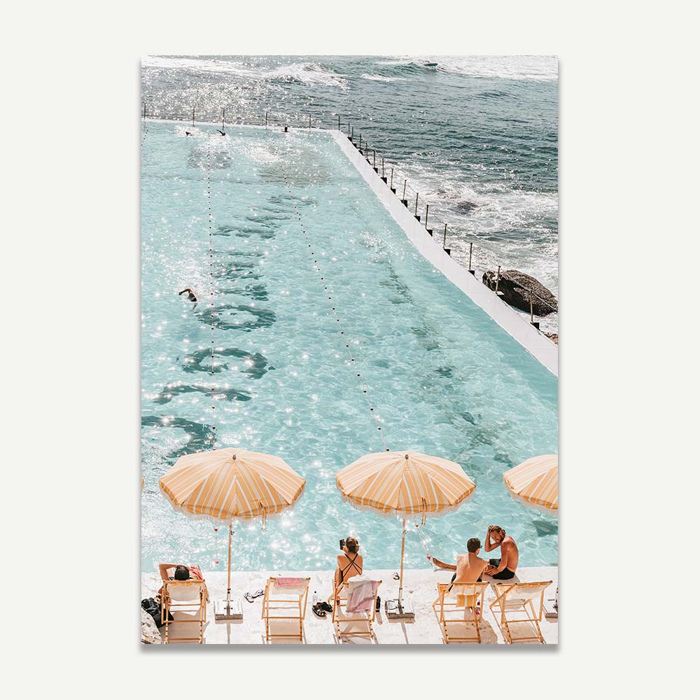 Contemporary artwork of Bondi Icebergs pool for wall decor, blending ocean colors and timeless coastal beauty.