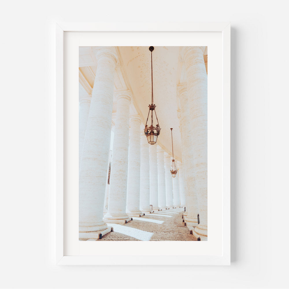 Majestic white Vatican columns in The Vatican City, Italy - Perfect for wall art and home decor.