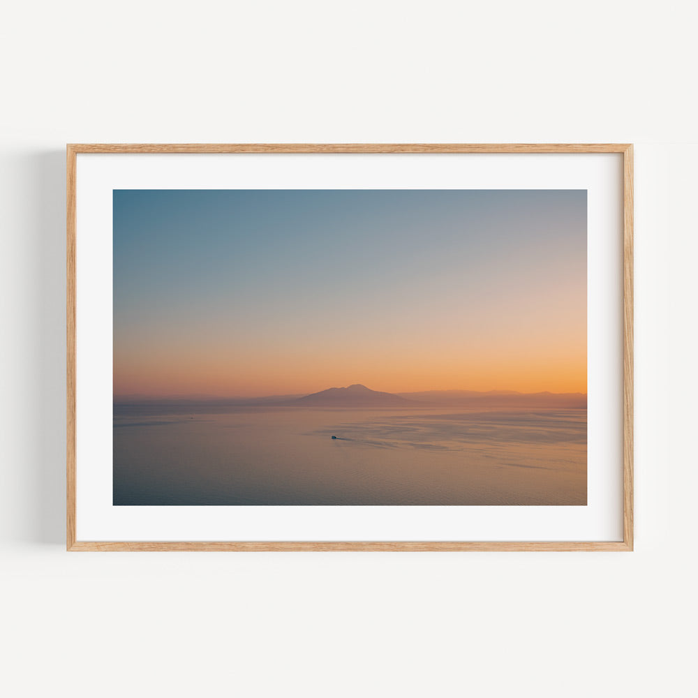 Italian fine art print: Vulcano Di Pompei, Mt. Vesuvius, Italy, with sunset boat – canvas prints.