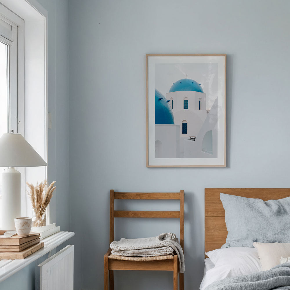 Blue and White Reverence Santorini Art Print