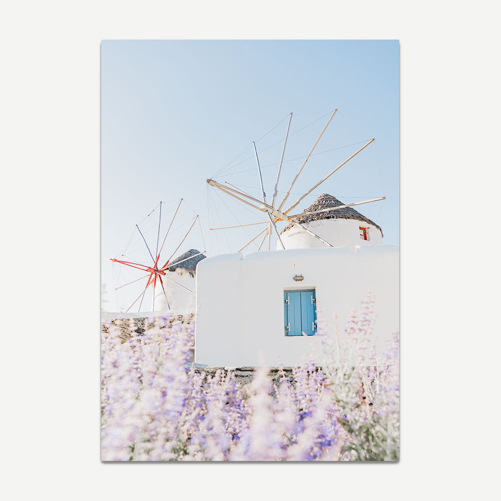 A photo print of windmills in Mykonos