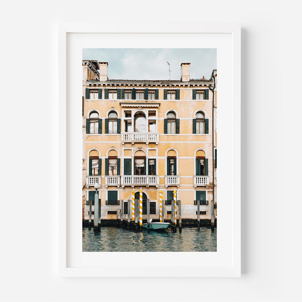 Canvas print showcasing the vibrant Yellow Poles in Venice, Italy - Perfect for wall art and home decor.