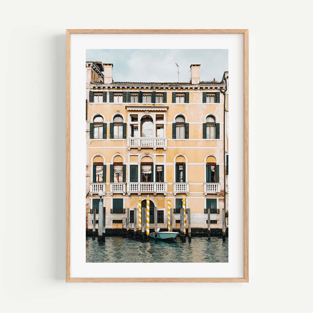 Venetian charm showcased in this image of Yellow Poles - Enhance your walls with modern art and canvas prints.