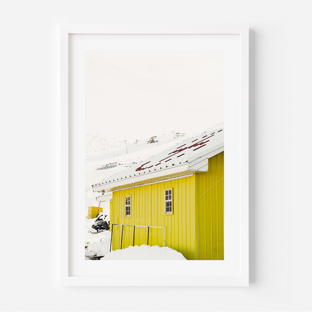 Yellow Shack in Valle Nevado, Santiago, Chile - Vibrant canvas print for home decor.