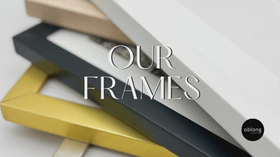 Oblong Shop's sustainable timber frames in black, white, natural, gold, and silver finishes