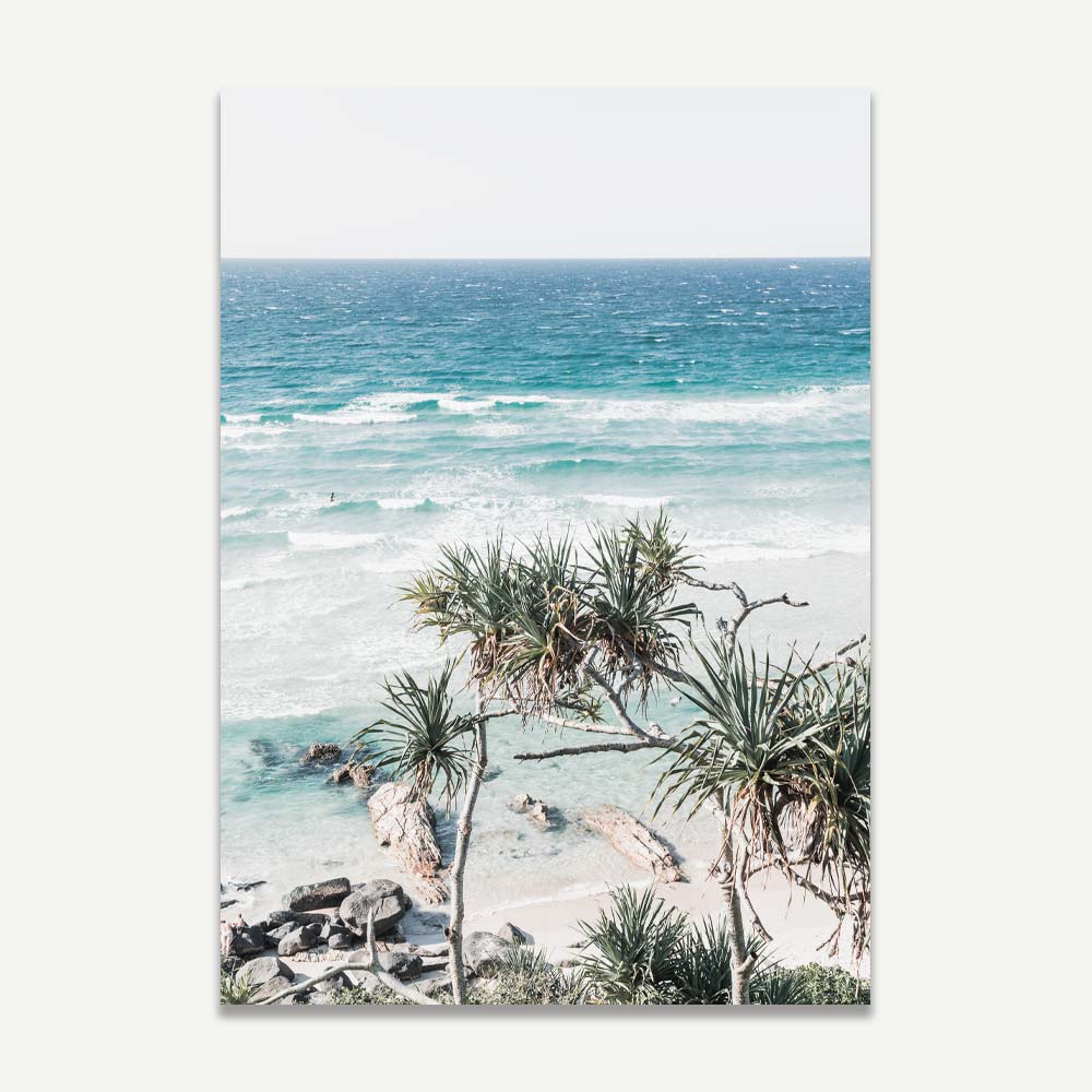 Rainbow Bay Beach art decor - Serene coastal landscape captured in a framed photo by Oblongshop.