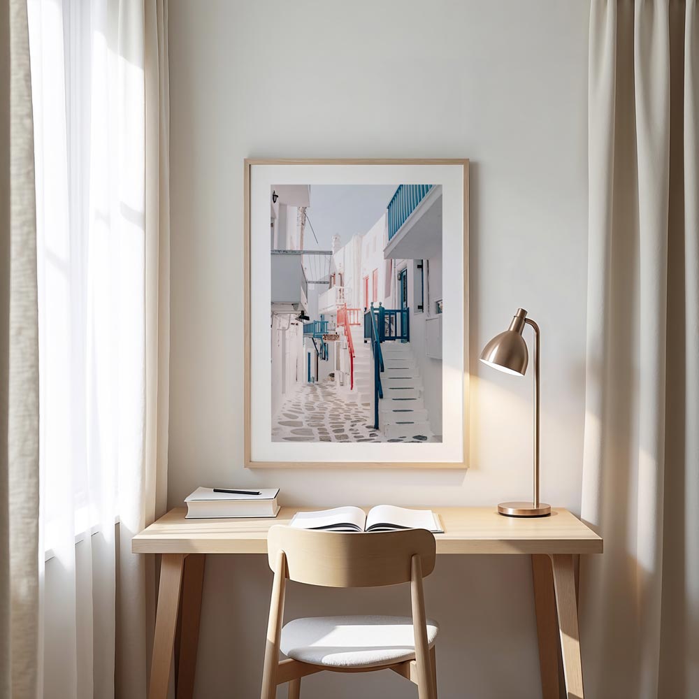Sunny Downtown Mykonos Art Print