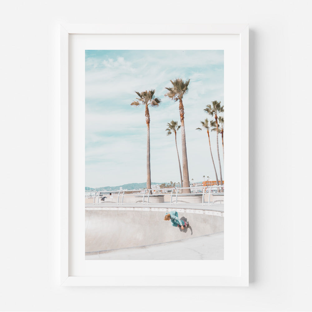 Skate park skater at Venice Beach, California, captured in photo art by OblongShop.