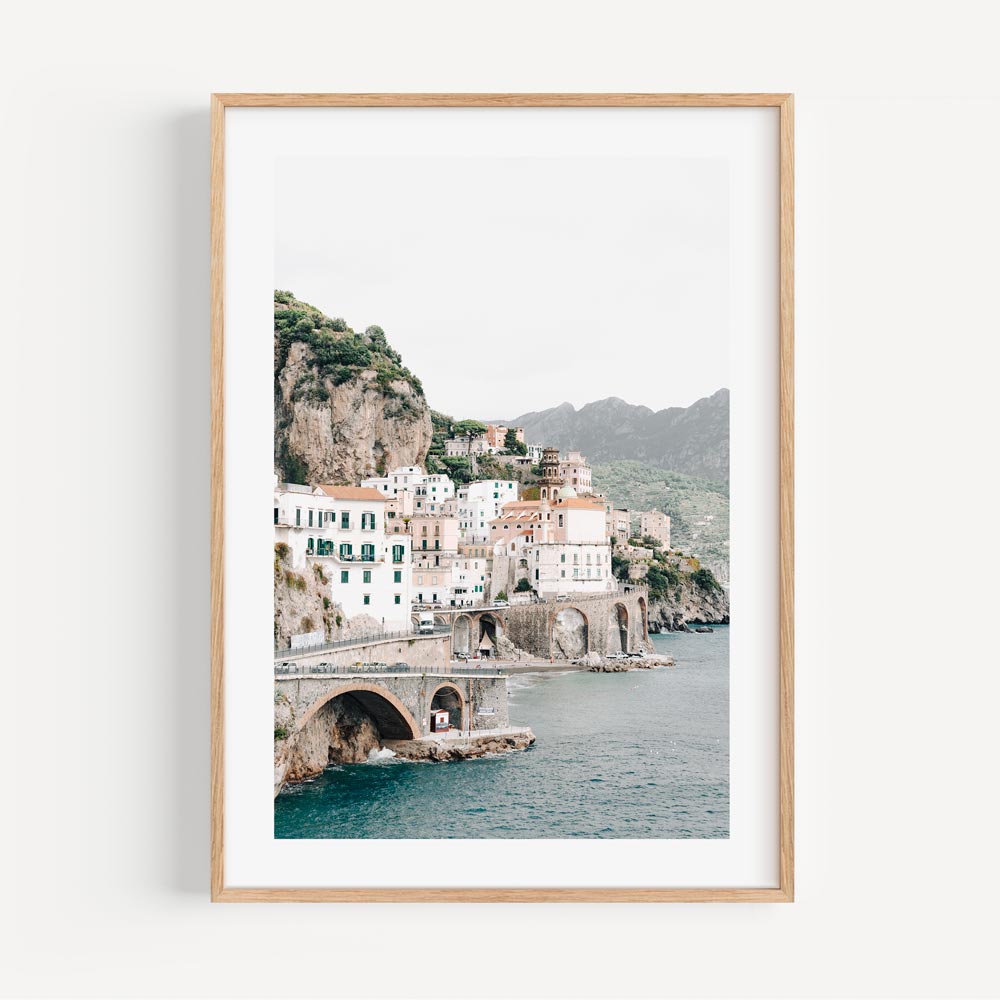 Enchanting Atrani, Italy - Elevate your space with stunning coastal wall artwork and mountain vistas.