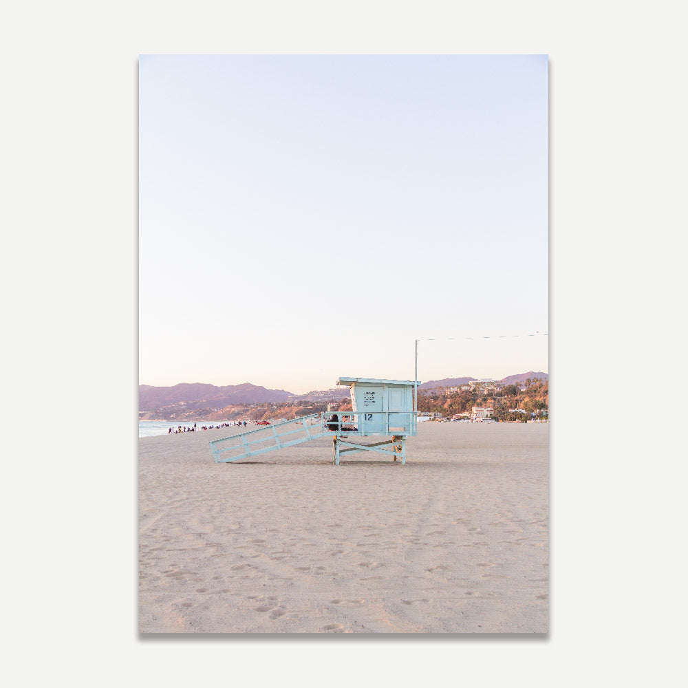 Artistic depiction of Santa Monica Beach Hut, California - unique wall decor by Oblongshop
