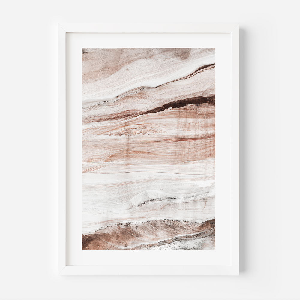 Bronte Rocks Pink Sandstone Art: Framed photo, perfect for wall decor in living rooms.