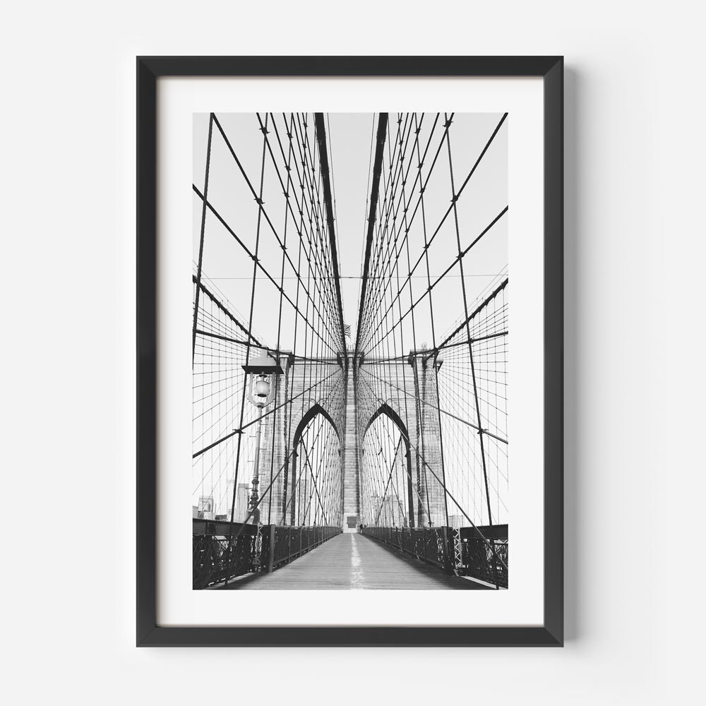 OblongShop's black and white art prints of the Brooklyn Bridge, perfect for wall decor in any room.
