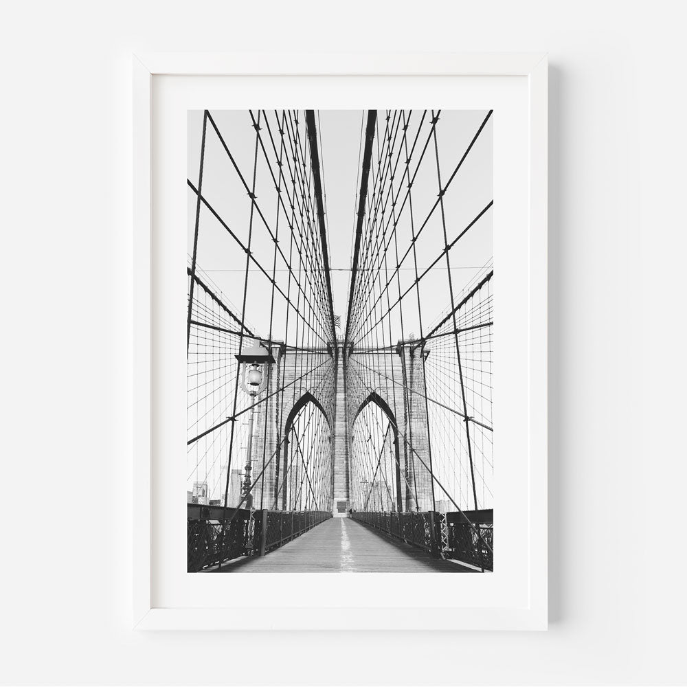Black and white wall art from OblongShop featuring the iconic Brooklyn Bridge, perfect for modern artwork decor.