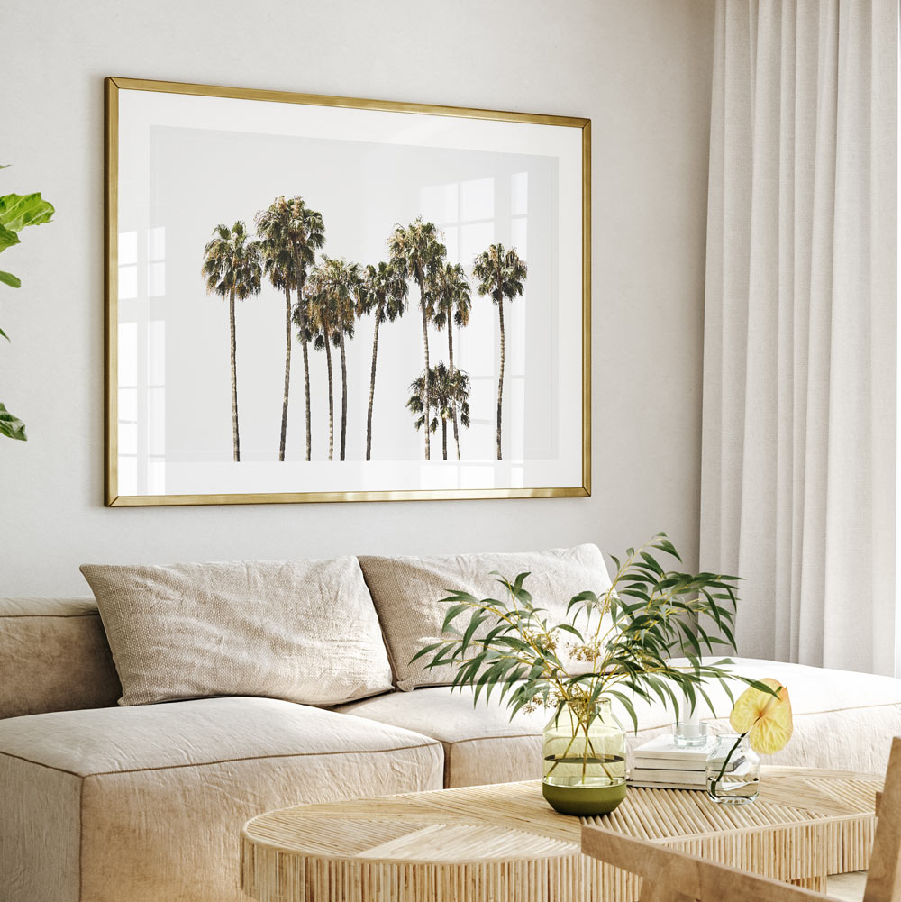 Wall art featuring palm trees in a white frame - Stunning photo from Catalina Island, ideal for wall decor.