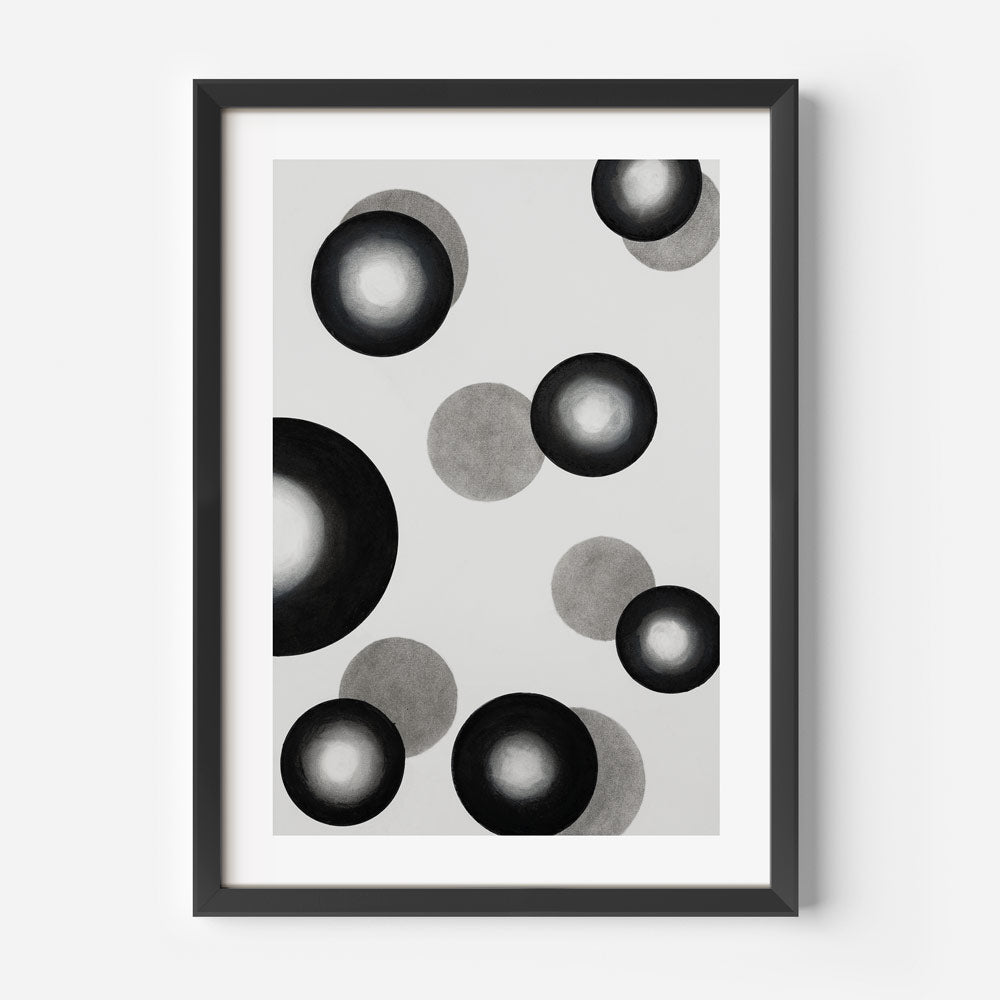 Modern abstract painting print showing soft black and gray circles, museum-grade fine art quality.