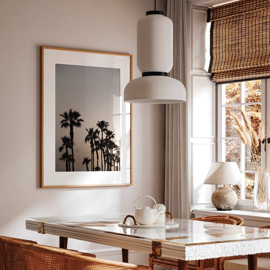 Capture the mood with 'Moody Palms' framed art of California palm trees.