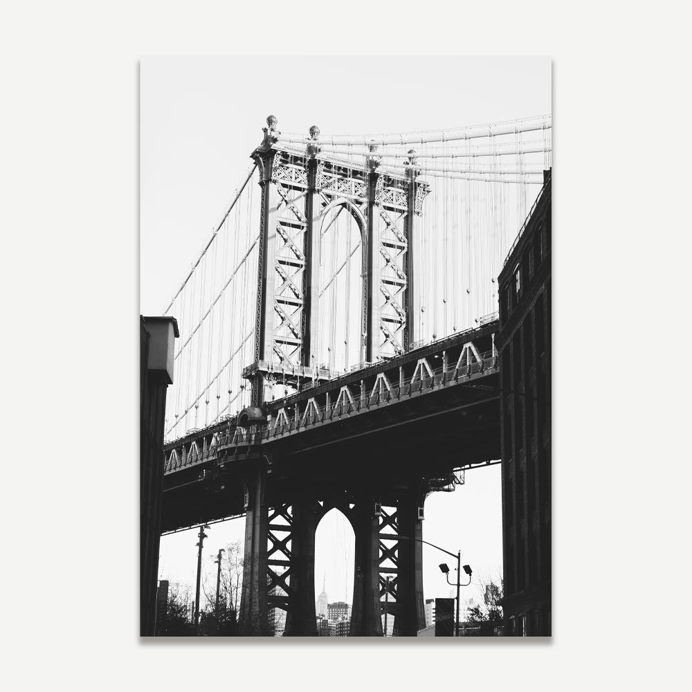 Dumbo Bridge showcased in a sophisticated black and white frame, a fine addition to any art wall art collection.