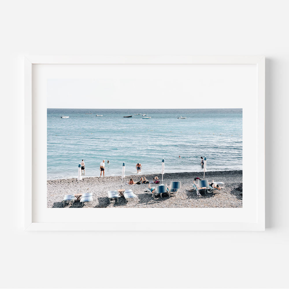 Coastal Beauty: A framed image of Fornillo Bathers in Positano, Amalfi Coast, Italy, perfect for coastal-themed wall art.