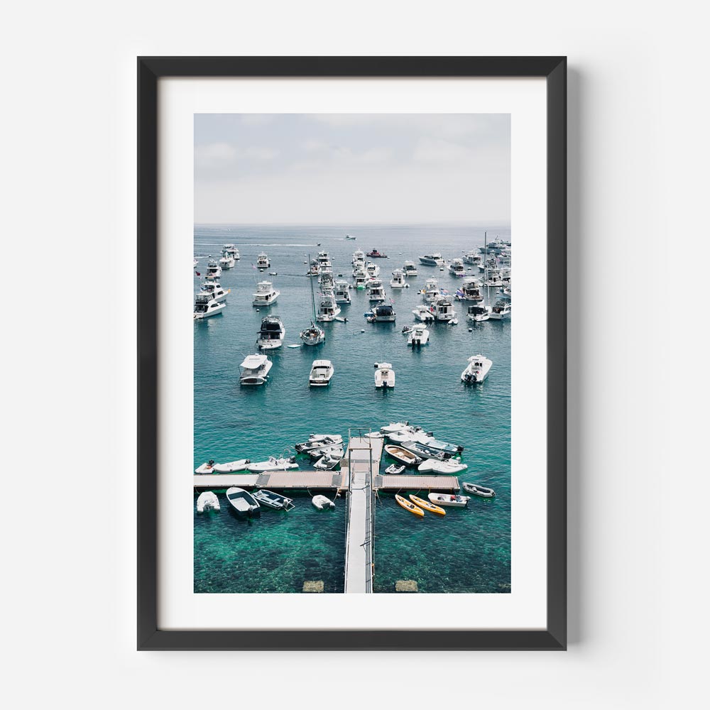 Boats floating in Catalina Island marina, captured from a mountaintop - great for living room wall art and framed art.