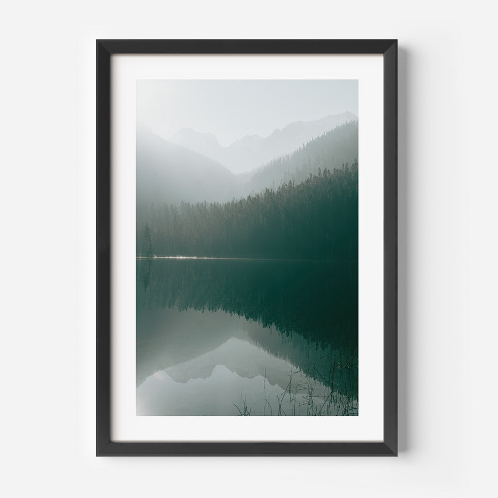 Serene mountain lake, JOFFRE, in British Columbia, showcased in a framed photo - prints shop.