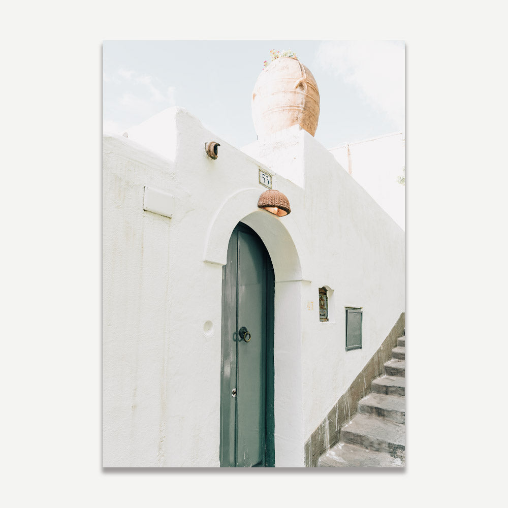 Wall decor with a photo of a doorway and stairs in Positano, Amalfi Coast, Italy
