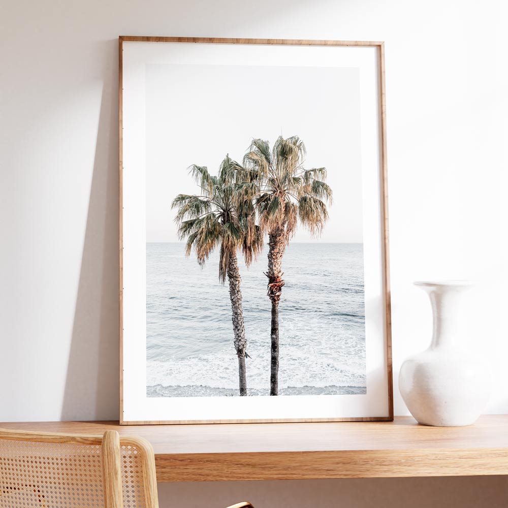 Beach art print of palm trees at Laguna Beach, CA - Perfect wall artwork for home or office