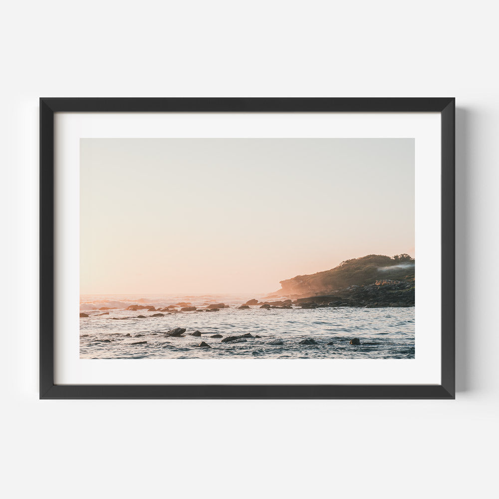 Real photography of ocean and rocks at sunrise, Magic Point Maroubra Beach - wall artwork
